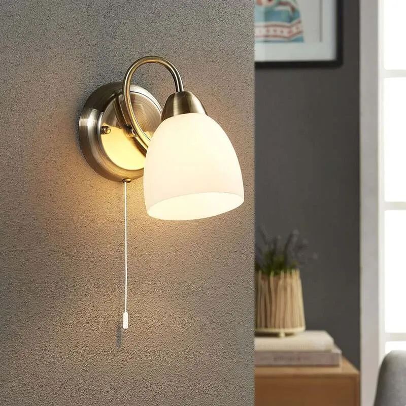 B-Ware Lindby Wandleuchte Mael LED Wandlampe altmessing Zugschalter 20cm Höhe 14cm