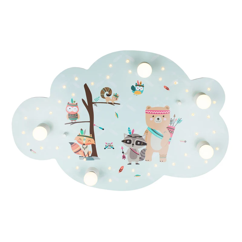 B-Ware ELOBRA Deckenleuchte Lampe Little Indians LED Wolke mintgrün 75x50cm Holz