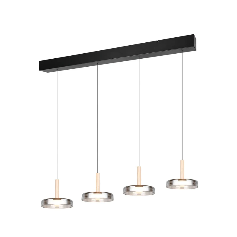 B-Ware Trio Lighting Pendelleuchte Hängelampe LED Glas Holz chrom dimmbar 115 cm802