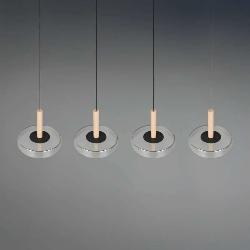 B-Ware Trio Lighting Pendelleuchte Hängelampe LED Glas Holz chrom dimmbar 115 cm802