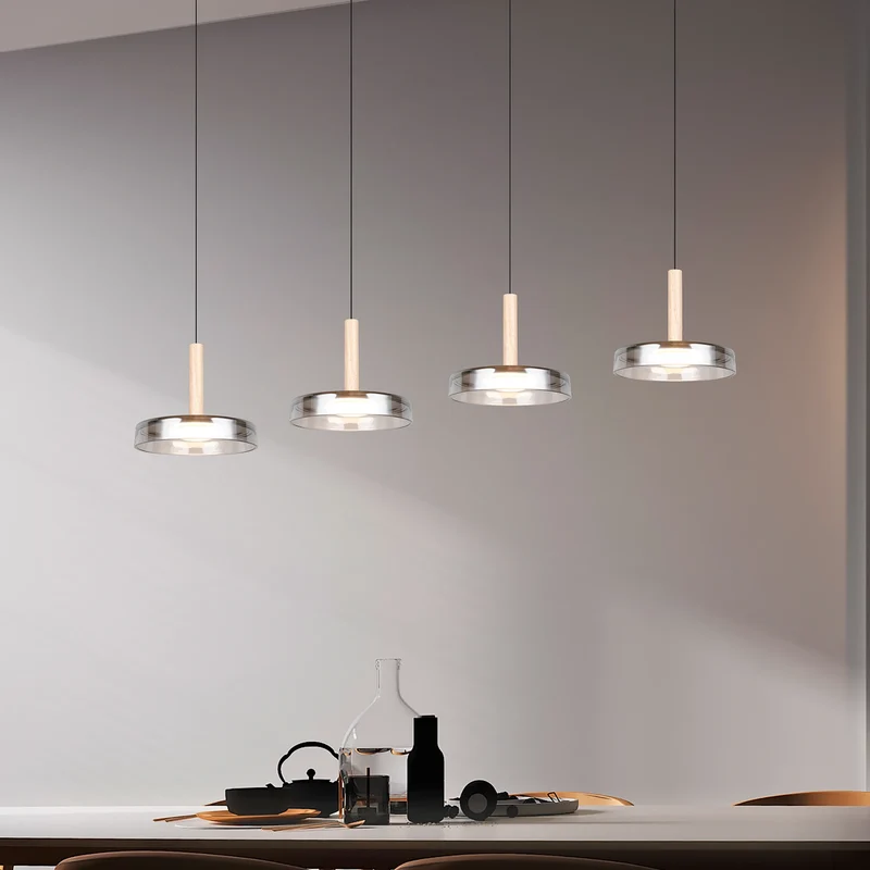 B-Ware Trio Lighting Pendelleuchte Hängelampe LED Glas Holz chrom dimmbar 115 cm802