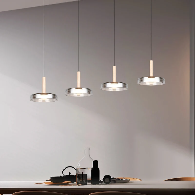 B-Ware Trio Lighting Pendelleuchte Hängelampe LED Glas Holz chrom dimmbar 115 cm802