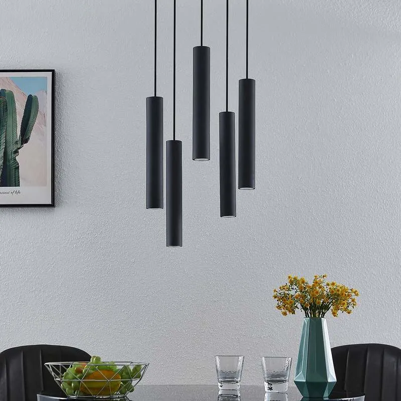 B-Ware Lindby Hängeleuchte Sanad LED Pendelleuchte Lampe dimmbar schwarz 5-flg Ø40cm