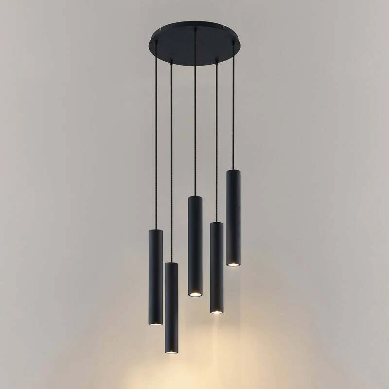B-Ware Lindby Hängeleuchte Sanad LED Pendelleuchte Lampe dimmbar schwarz 5-flg Ø40cm