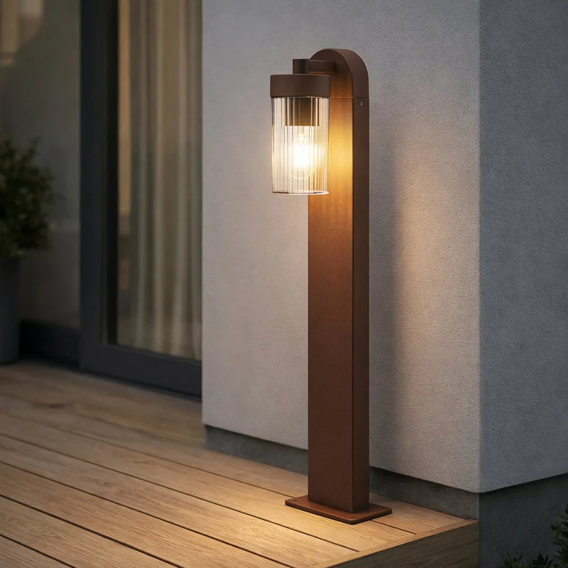 B-Ware Lindby Wegeleuchte Außenlampe Kaliro rostfarben Aluminium E27 LED 60 cm IP54