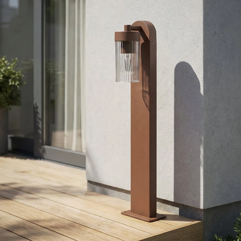 B-Ware Lindby Wegeleuchte Außenlampe Kaliro rostfarben Aluminium E27 LED 60 cm IP54