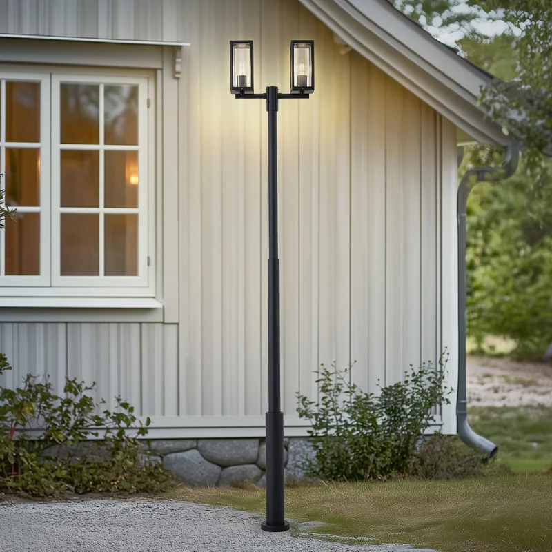 B-Ware Lucande Außenlampe Standlampe Laterne Siveta, 240cm, 2-flg., schwarz, E27, I775