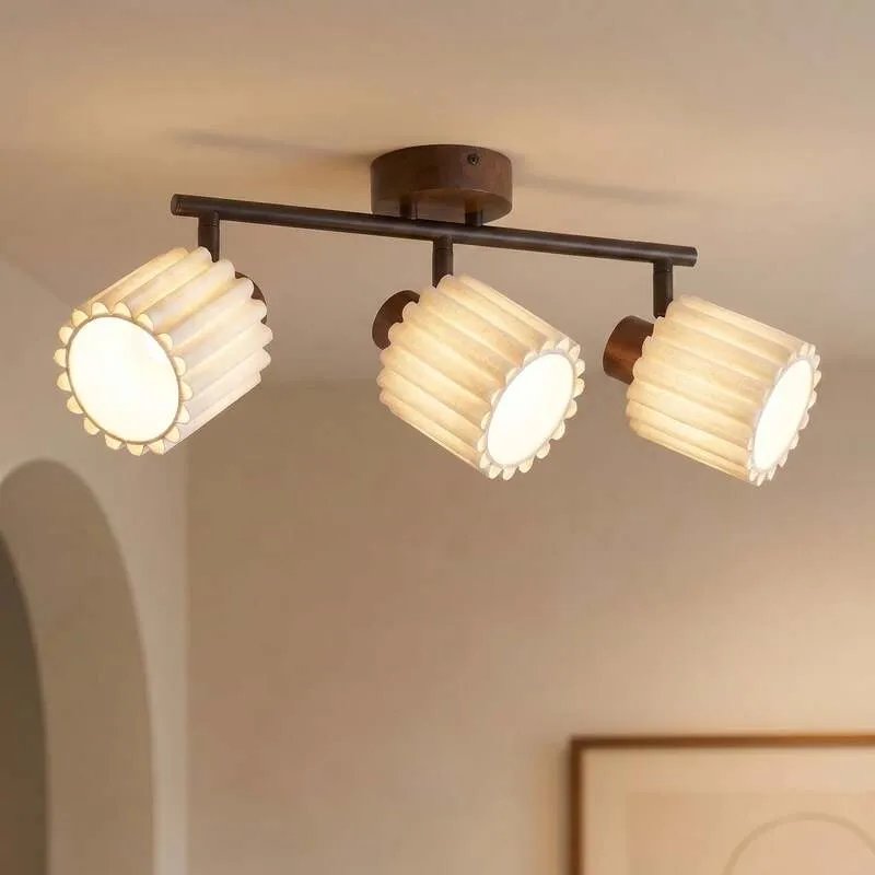 B-Ware Lindby Deckenstrahler Shiloh LED dimmbar 3-flammig Holz walnuss beige 52x24,5cm