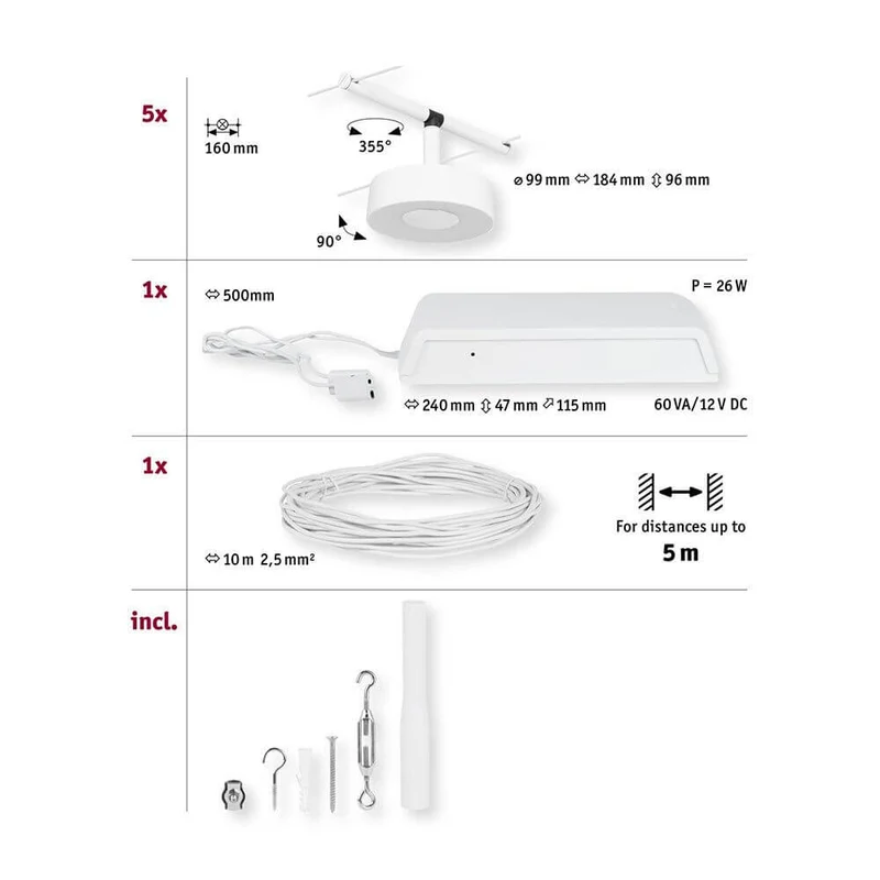 CorDuo LED Seilsystem Circle Basis-Set Weiß, Chrom