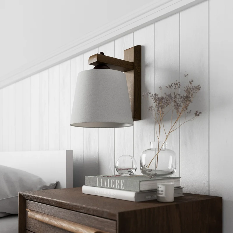 B-Ware Lamkur Wandleuchte Sweden LED Wandlampe Holzgestell dimmbar nussbaum weiß