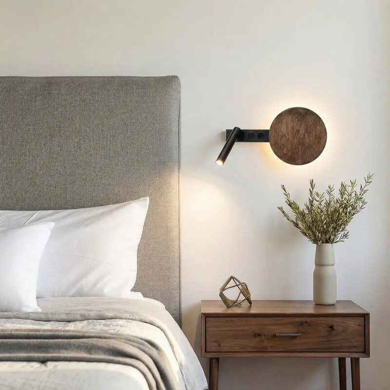 B-Ware Sigma Wandleuchte Hotel Mood schwarz-braun LED Wandlampe Leuchte Metall Holz