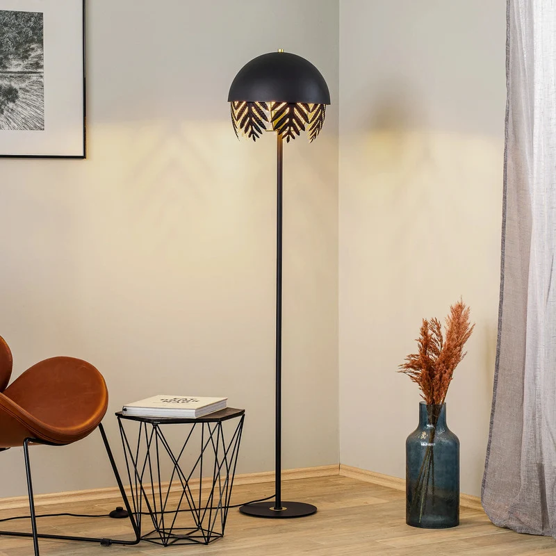 B-Ware Lucande Stehlampe Stehleuchte schwarz gold Eisen Schalter 160 cm E27 LED Leuchte