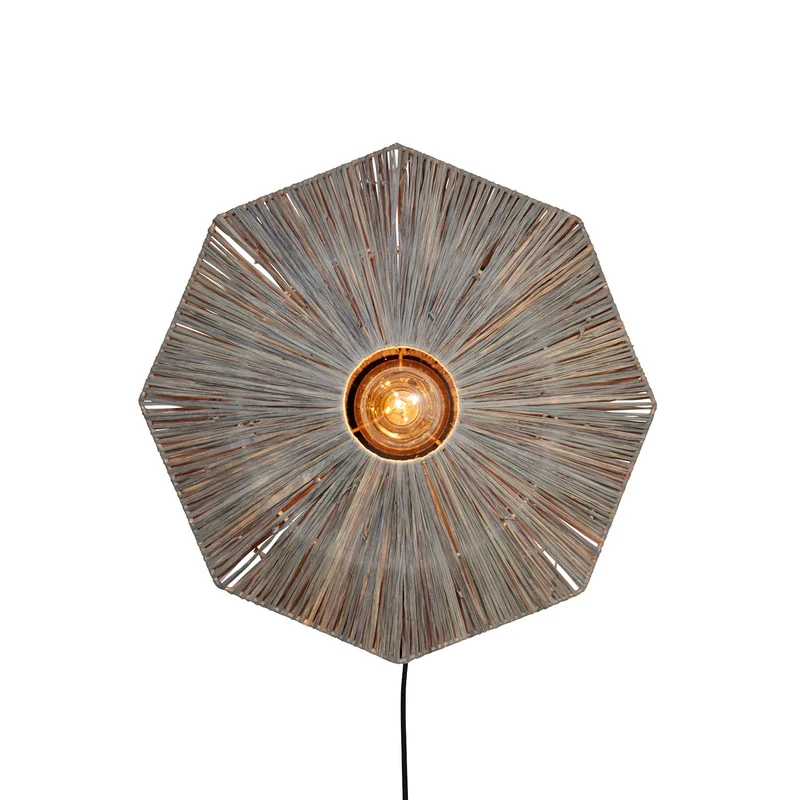 B-Ware GOOD MOJO Wandleuchte Panama dunkelgrau Raffia E27 LED Schalter Stecker 45 cm