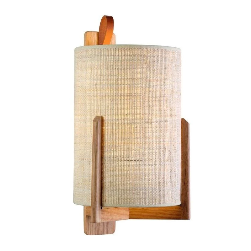 B-Ware CARPYEN Wandleuchte Wandlampe Greta Eichenholz Naturfaser Textil weiß E27 LED
