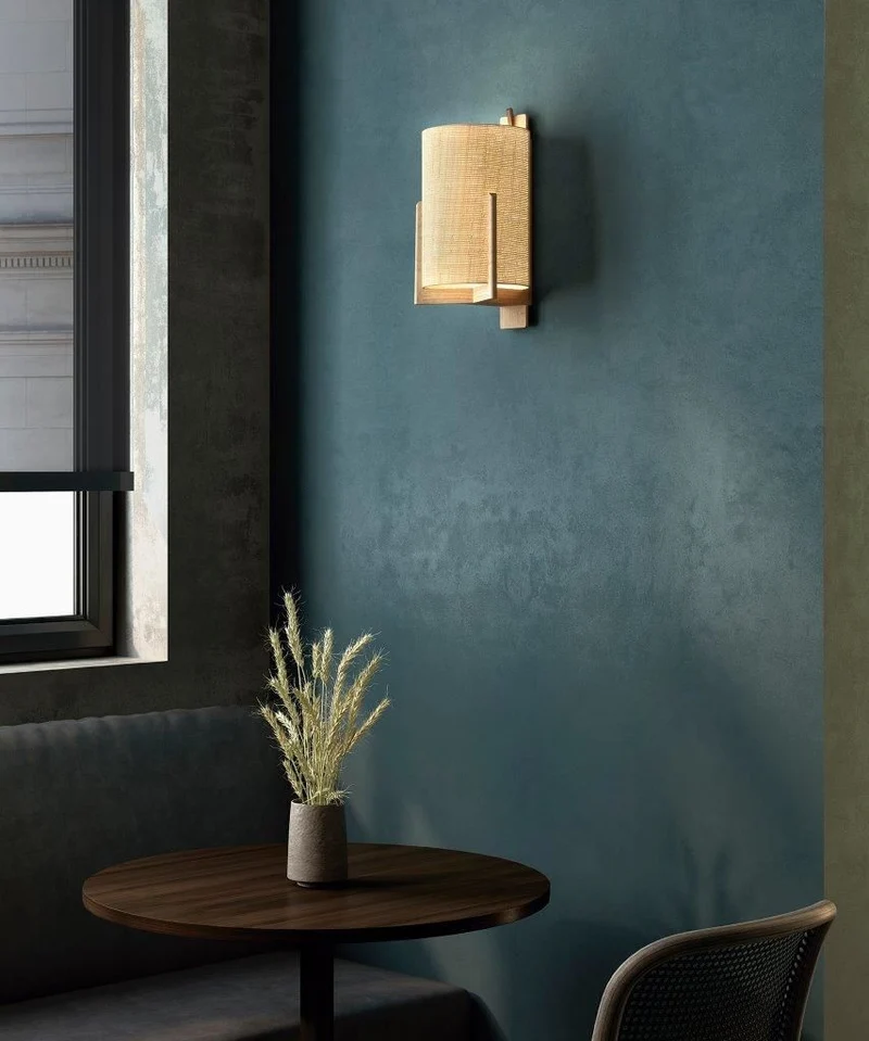 B-Ware CARPYEN Wandleuchte Wandlampe Greta Eichenholz Naturfaser Textil weiß E27 LED