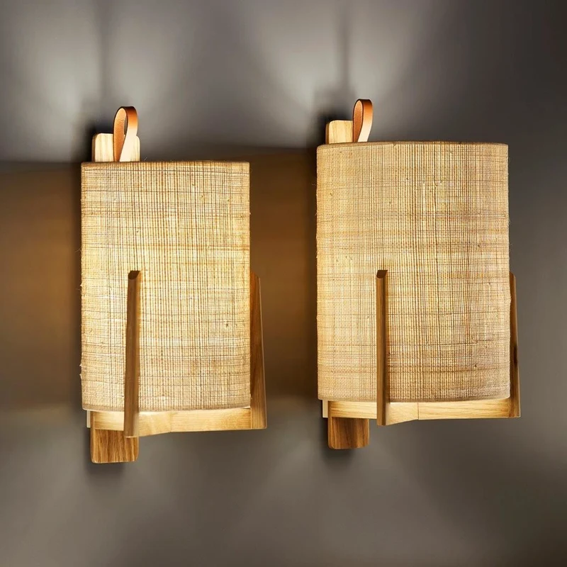 B-Ware CARPYEN Wandleuchte Wandlampe Greta Eichenholz Naturfaser Textil weiß E27 LED
