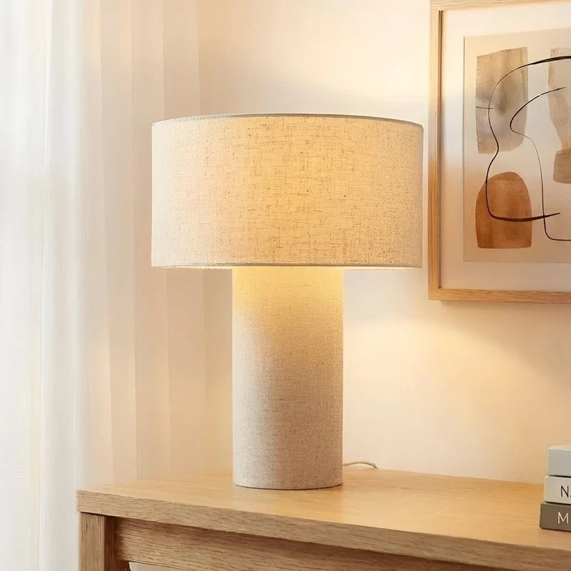 B-Ware Lindby Tischleuchte Tischlampe Elfie Leuchte Beige Leinen Schalter E27 LED Lampe