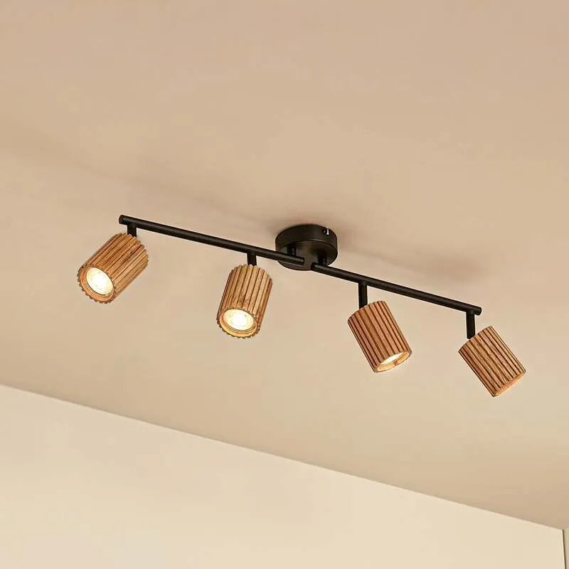 B-Ware Lindby Deckenstrahler Stralino LED 4-flammig dimmbar Holz schwarz 60cm 9cm 18cm