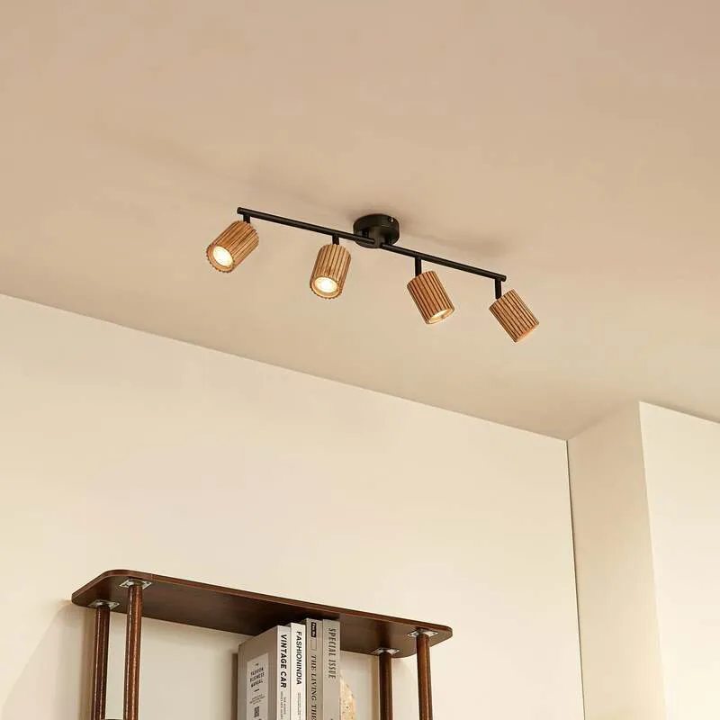B-Ware Lindby Deckenstrahler Stralino LED 4-flammig dimmbar Holz schwarz 60cm 9cm 18cm
