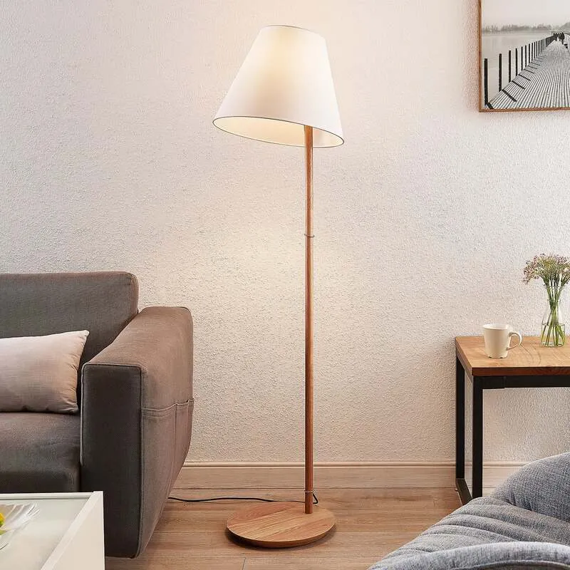 B-Ware Lucande Stehleuchte Jinda LED Lampe Leuchte E27 weiß Holz 160cm Höhe 40cm