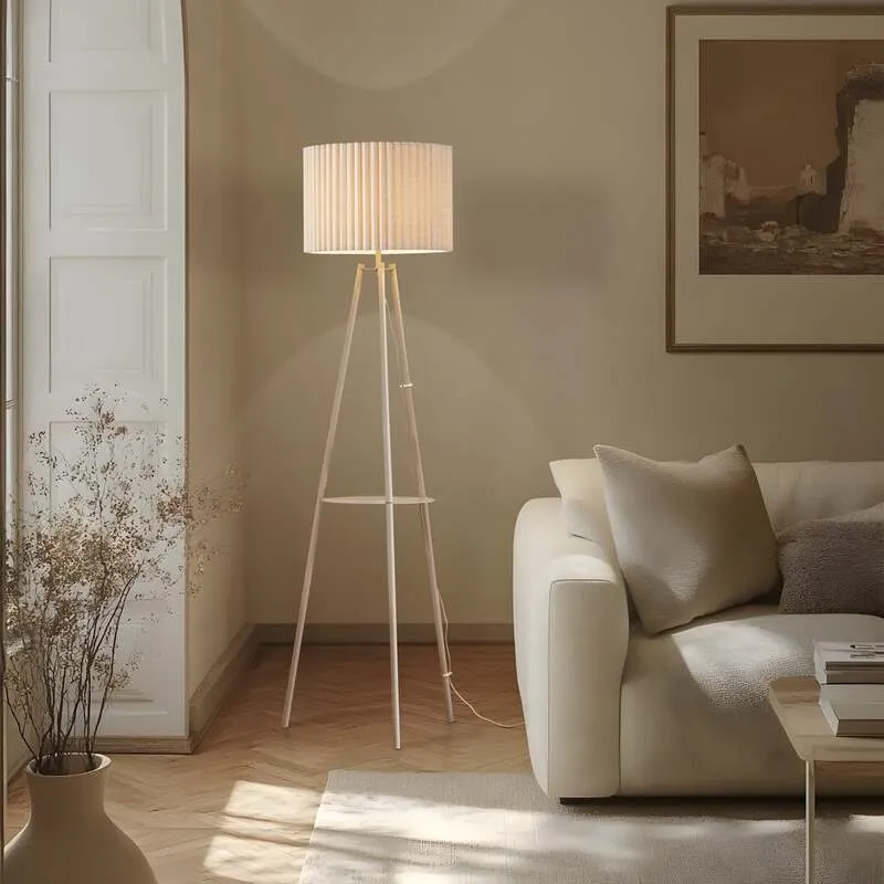 B-Ware Lindby Stehlampe Libbie LED Leuchte Dreibeinlampe cremefarben 155cm Höhe 40cm
