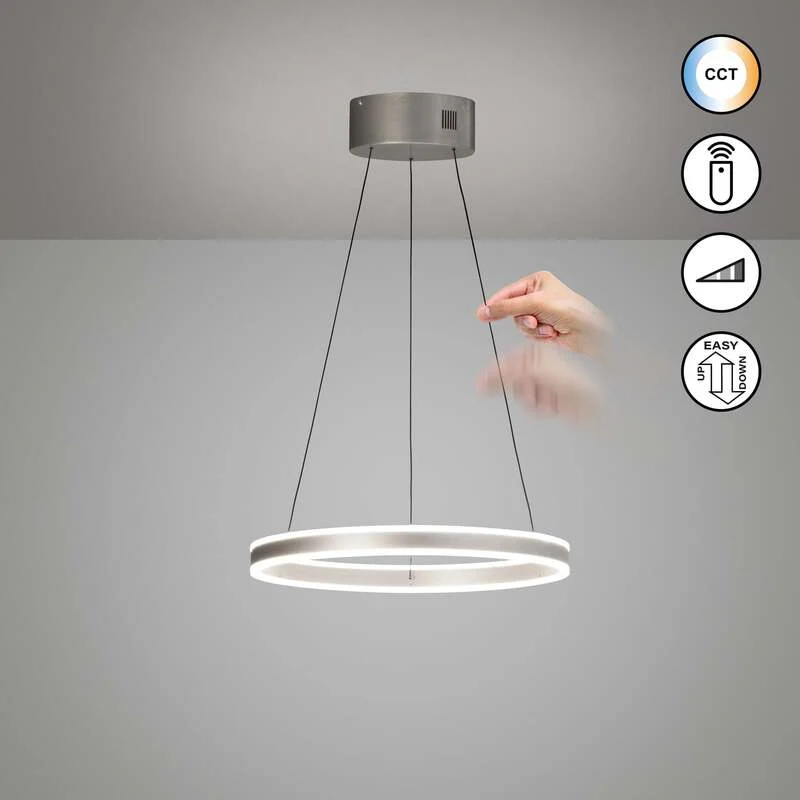 B-Ware FISCHER & HONSEL Hängelampe Silvio LED Pendelleuchte dimmbar nickel Ø50cm CCT