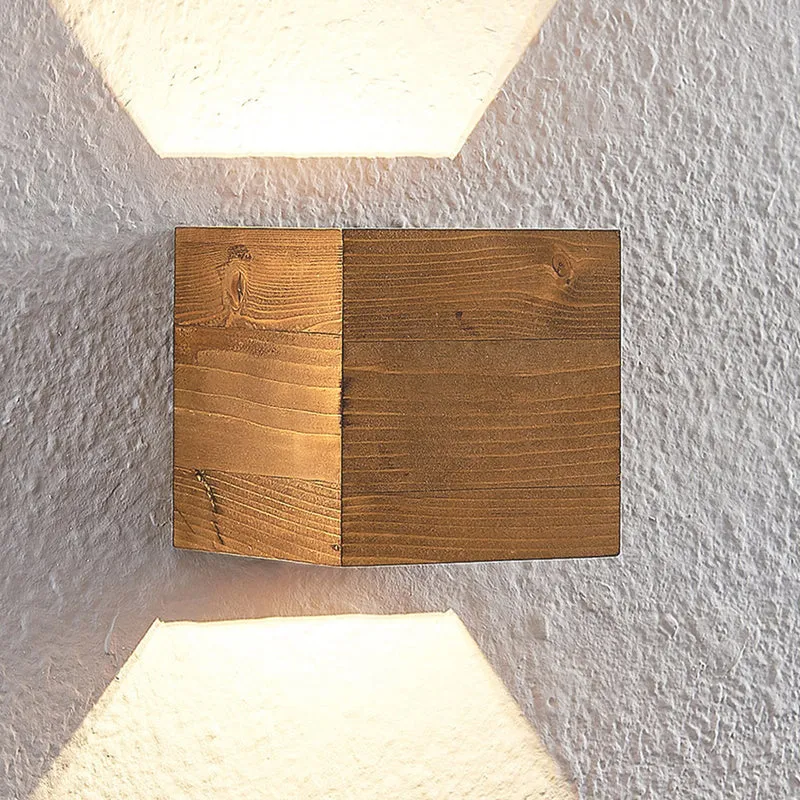 B-Ware Lindby LED-Wandleuchte Wandlampe Benicio Leuchte Lampe Holz eckig 11 cm