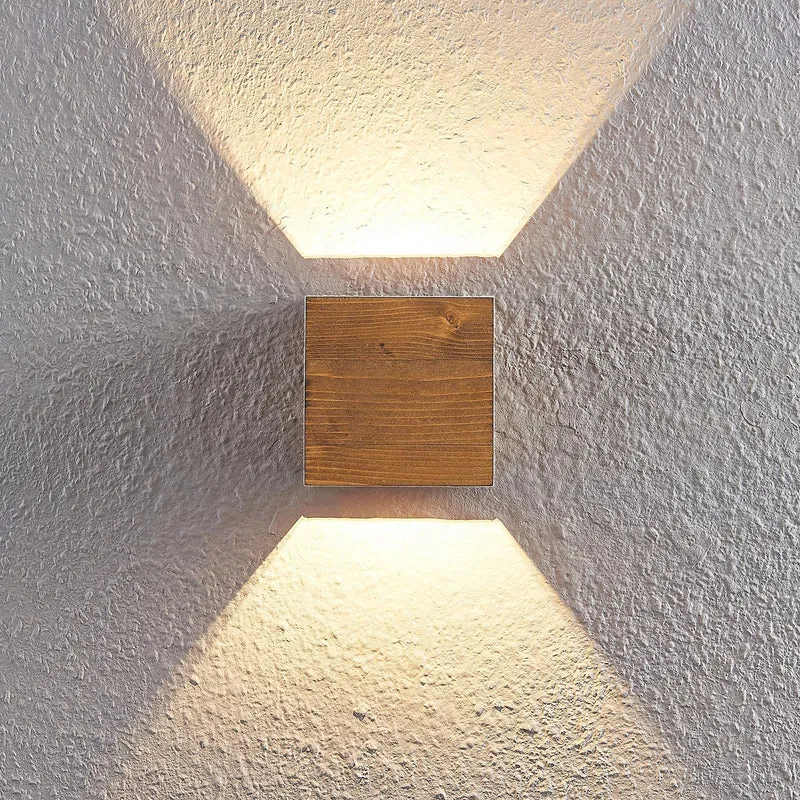 B-Ware Lindby LED-Wandleuchte Wandlampe Benicio Leuchte Lampe Holz eckig 11 cm