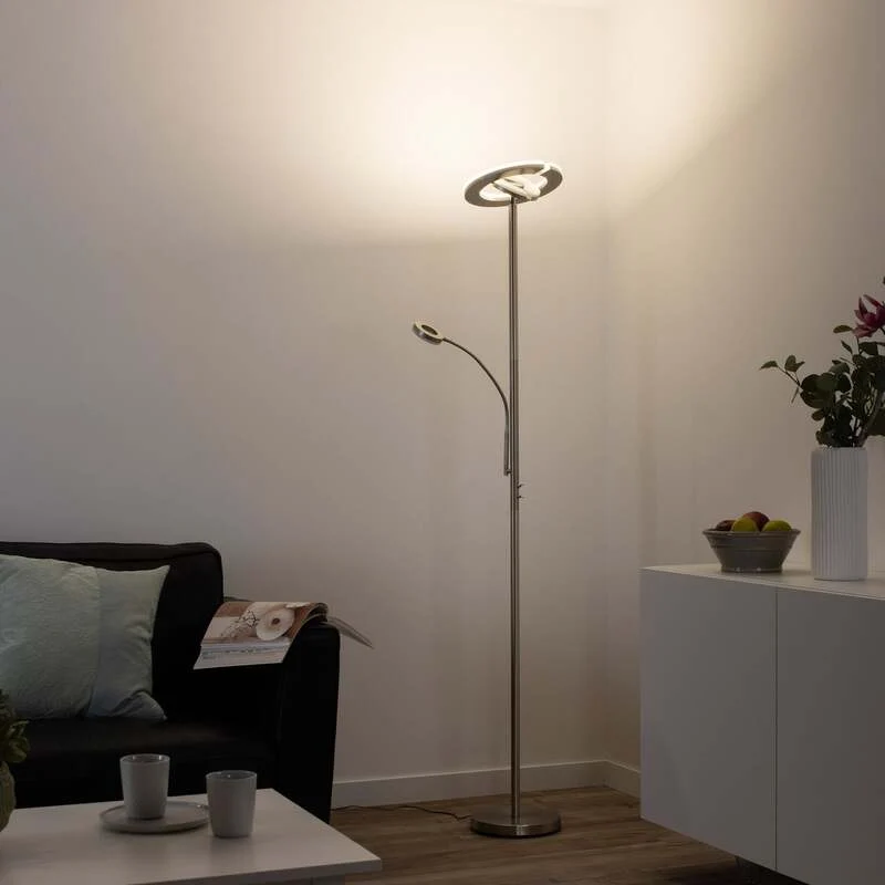 B-Ware LOLA Smart LED-Deckenfluter Rocco dimmbar mit Lesearm Farbwechsel silber 195cm
