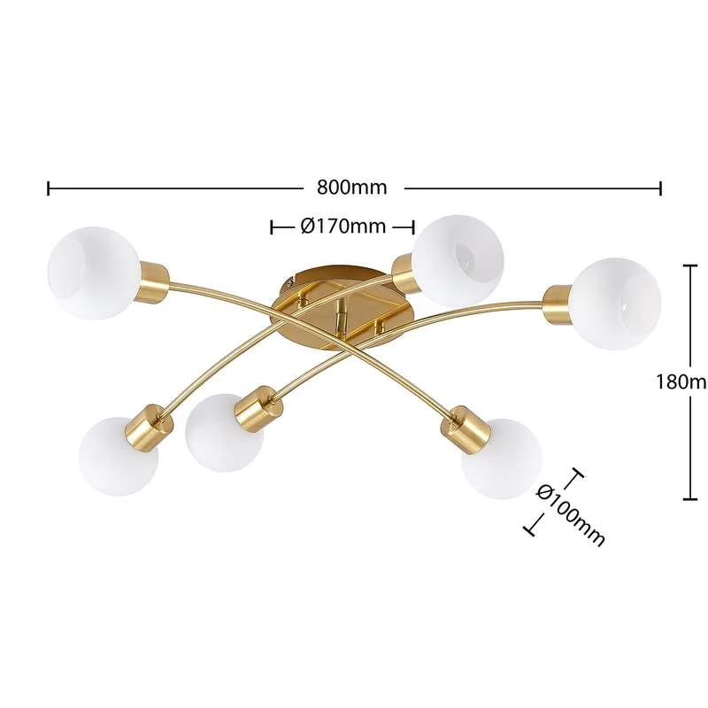 B-Ware Lindby Deckenleuchte Agmar LED Lampe dimmbar 6-flg messingfarben Glas 80x72cm