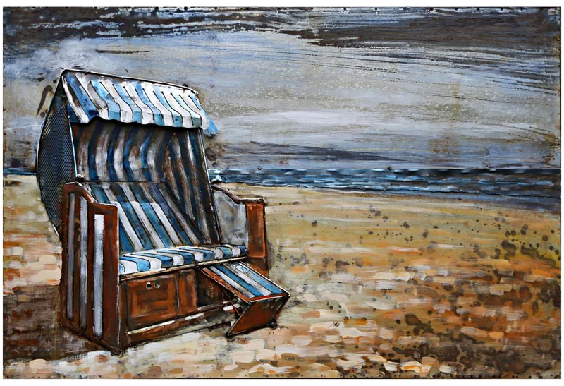 Wandbild Wanddekoration 3D Metallbild Strandkorb 120 x 80 cm