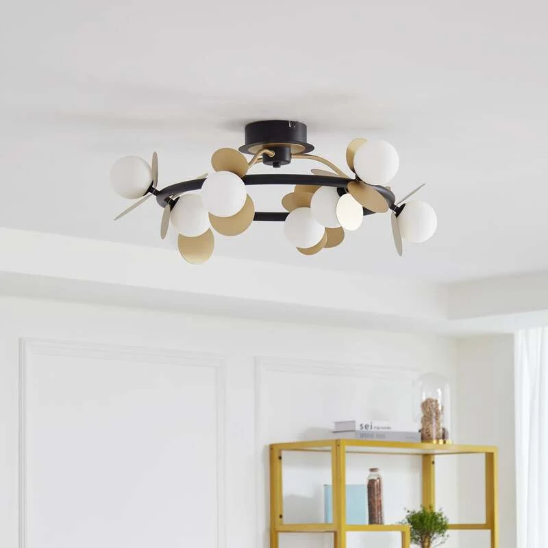 B-Ware Lucande LED-Deckenlampe Pallo Deckenleuchte Deckenlicht 9-flg. schwarz/gold Glas
