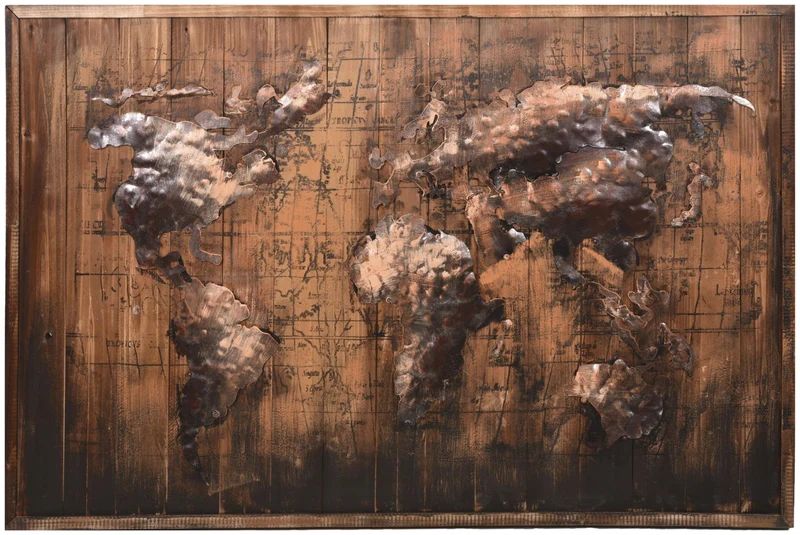 Wandbild Wanddekoration 3D Metallbild Weltkarte 120 x 80 cm