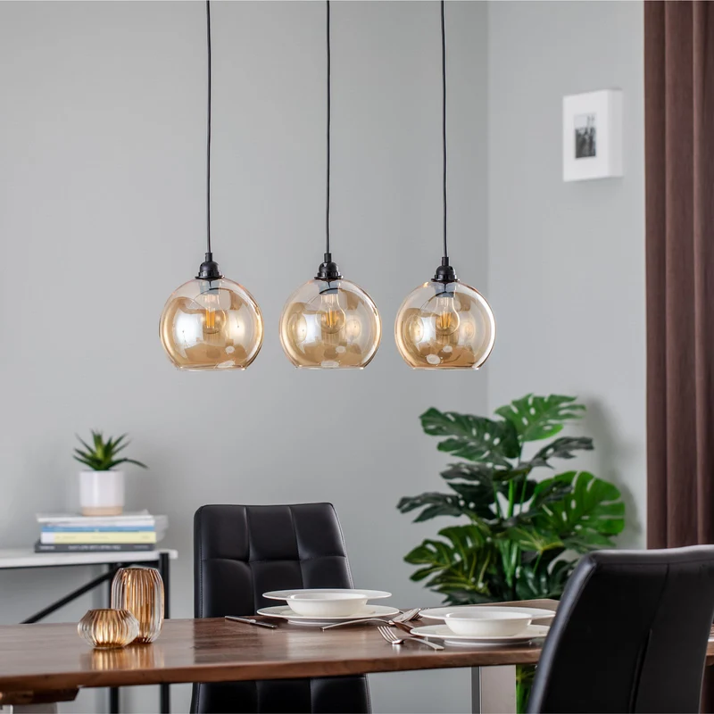 B-Ware Opviq Hängelampe Gold 022 Hängeleuchte Lampe 3-flg linear Glas Ø20cm SIEHE TEXT
