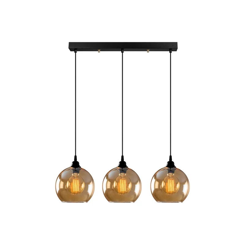 B-Ware Opviq Hängelampe Gold 022 Hängeleuchte Lampe 3-flg linear Glas Ø20cm SIEHE TEXT
