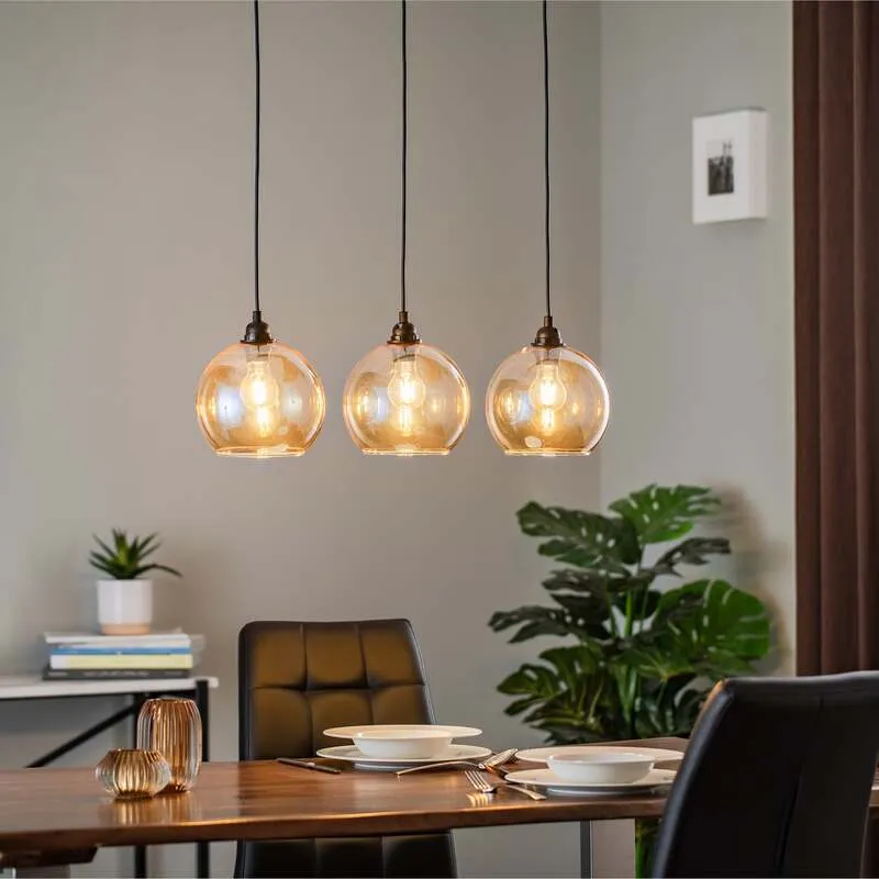 B-Ware Opviq Hängelampe Gold 022 Hängeleuchte Lampe 3-flg linear Glas Ø20cm SIEHE TEXT