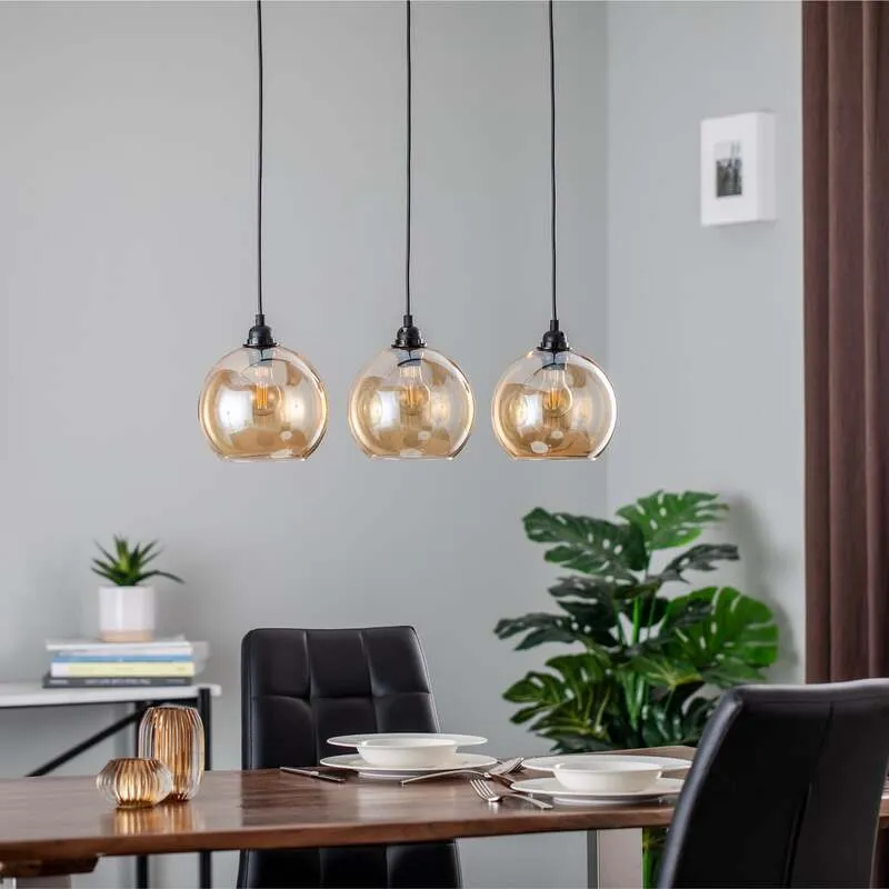 B-Ware Opviq Hängelampe Gold 022 Hängeleuchte Lampe 3-flg linear Glas Ø20cm SIEHE TEXT