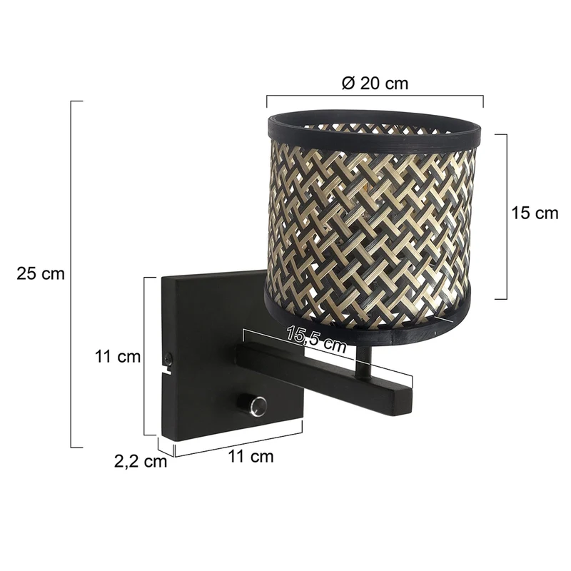 B-Ware Steinhauer Wandleuchte Wandlampe Stang schwarz holz Metall Schalter E27 LED