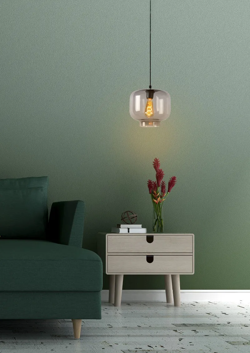B-Ware Lucide Hängeleuchte Pendelleuchte Medine Glas Rauchgrau Ø 25 cm E27 LED Lampe