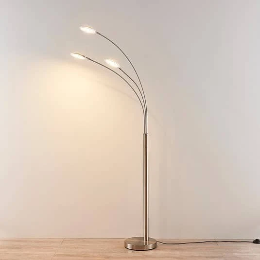 B-Ware Lindby Stehlampe Standlampe LED Nickel matt Weiß gefrostet warmweiß Glas