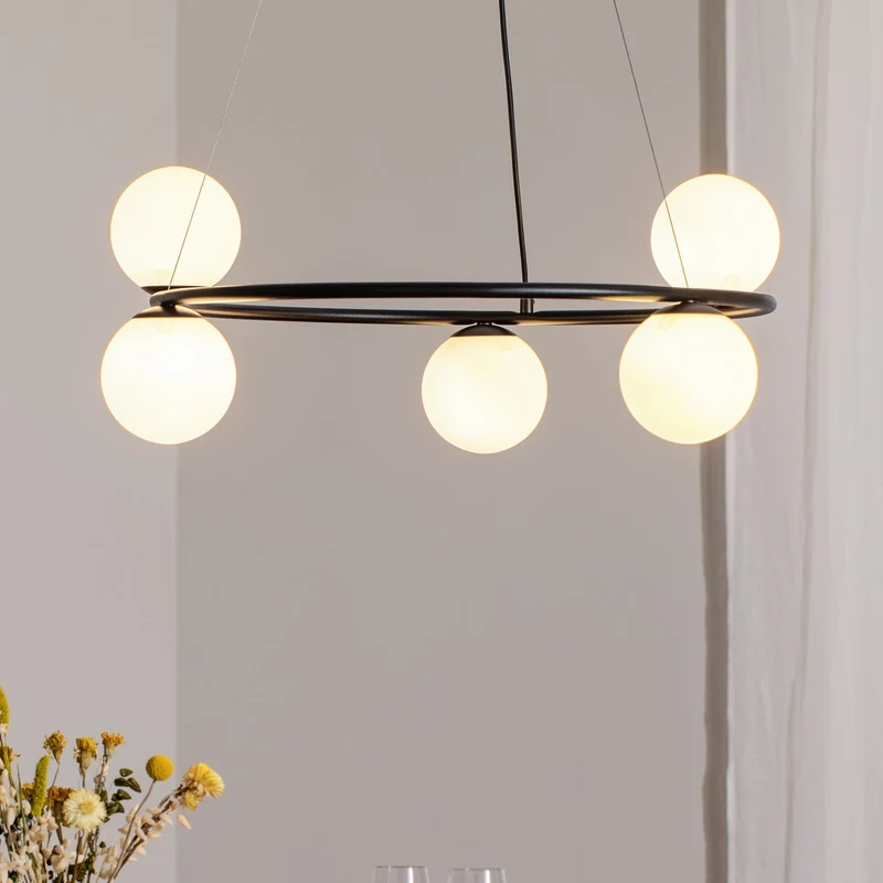 B-Ware Hängeleuchte Gama Pendelleuchte schwarz Leuchte Lampe Glas G9 LED 5-flammig 68cm