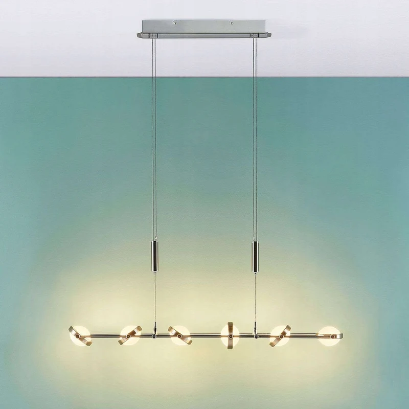 B-Ware Lucande Balkenpendelleuchte Catriona Pendelleuchte Hängelampe Lampe nickel 6-flg