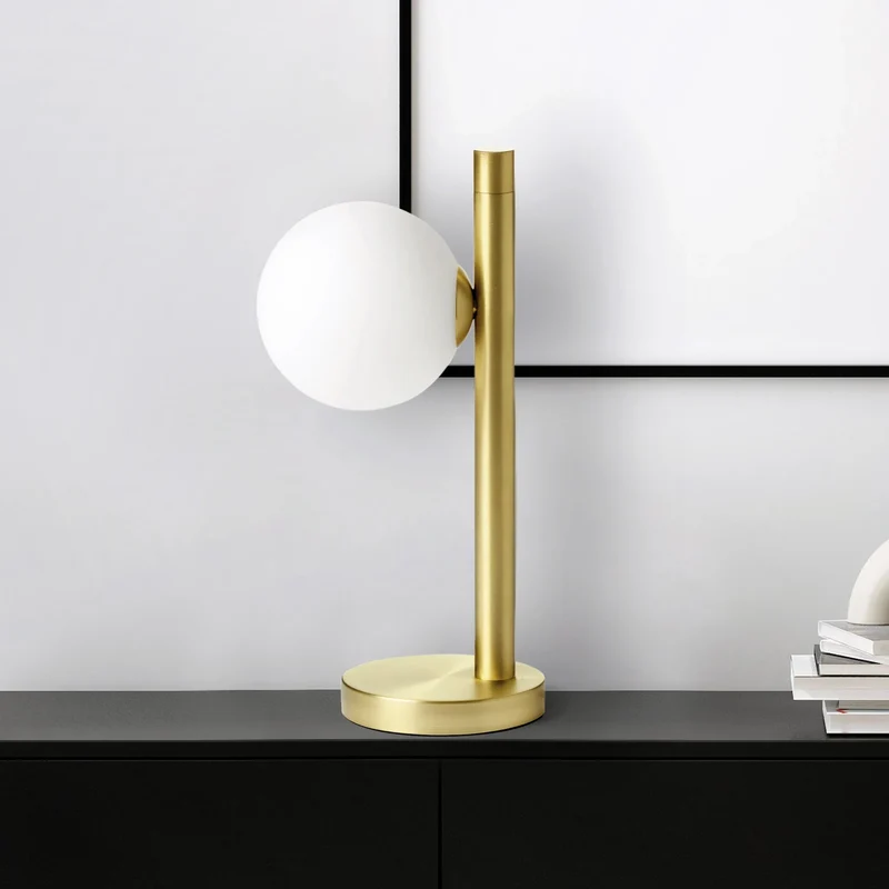 B-Ware miloox by Sforzin Tischleuchte Lampe Pomi Glas Metall gold gebürstet weiß 28 cm