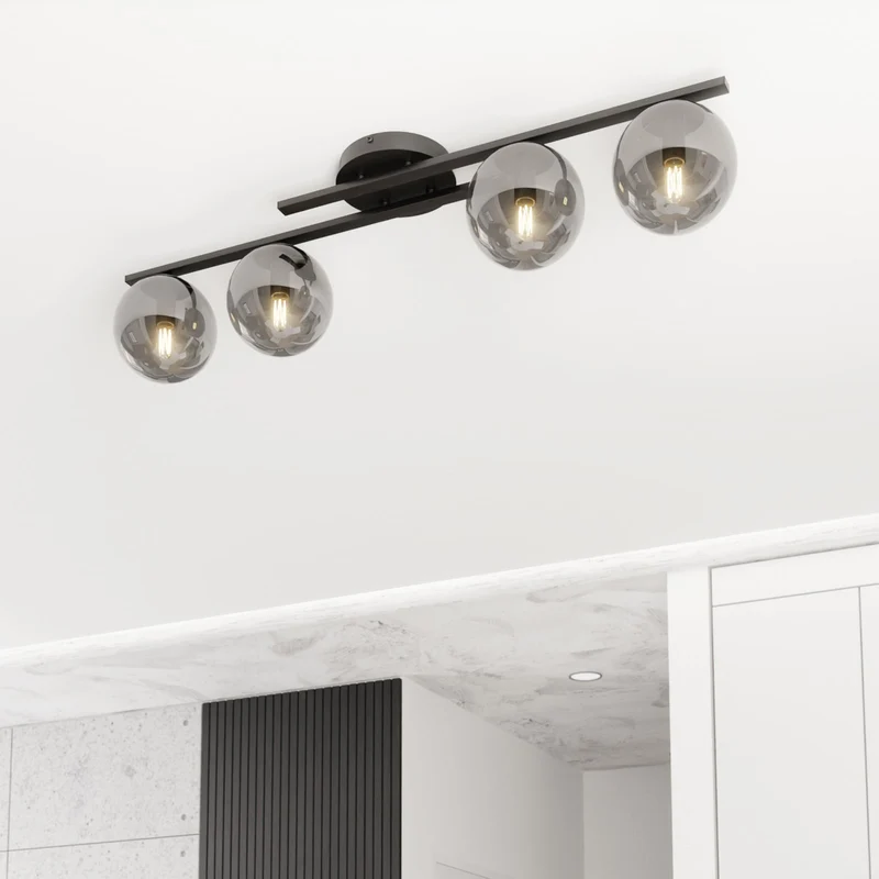B-Ware Kairo Deckenleuchte Lampe schwarz rauchgrau Metall Glas dimmbar vierflammig
