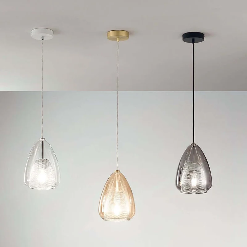 Britton Glas-Pendellampe mit Metall-Gitter