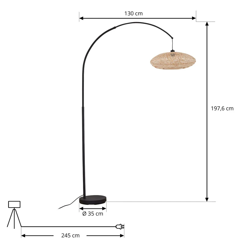 B-Ware Lindby Bogenleuchte Solvian schwarz/natur Bambus Metall Lampe Leuchte Spot