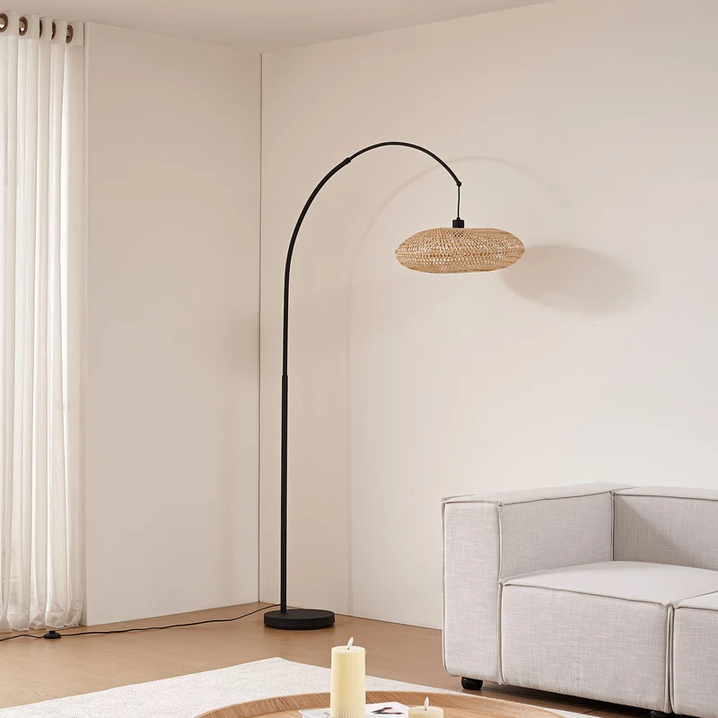 B-Ware Lindby Bogenleuchte Solvian schwarz/natur Bambus Metall Lampe Leuchte Spot