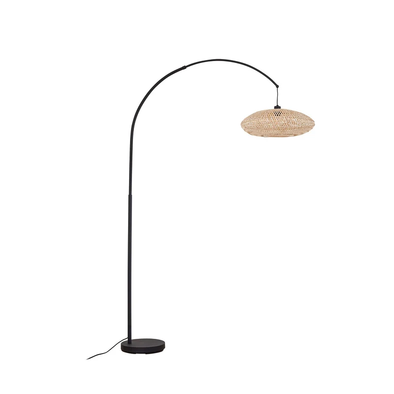 B-Ware Lindby Bogenleuchte Solvian schwarz/natur Bambus Metall Lampe Leuchte Spot