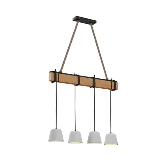 B-Ware Lucande Hakona Holz-Hängeleuchte 4 Betonschirme Deckenlampe Hängeleuchte Lampe E