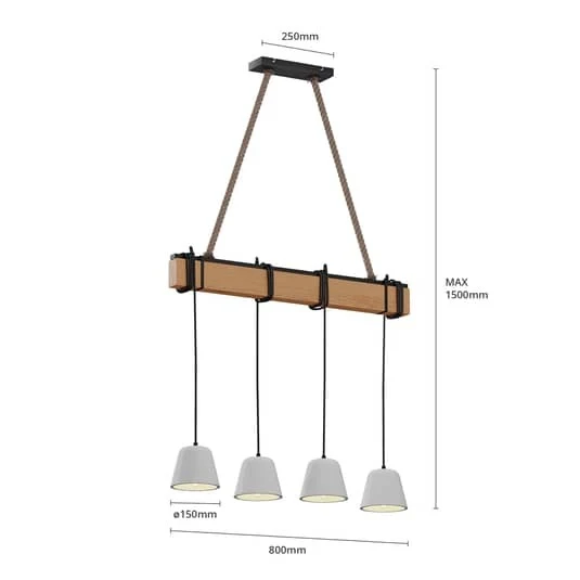 B-Ware Lucande Hakona Holz-Hängeleuchte 4 Betonschirme Deckenlampe Hängeleuchte Lampe E